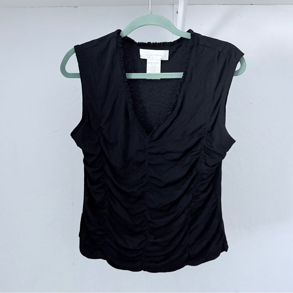 Deadstock NWOT 1990s Lucy Pereda Black Mesh Shirred Sleeveless Top